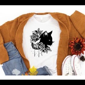 Black cat and roses halloween inspired teeshirt